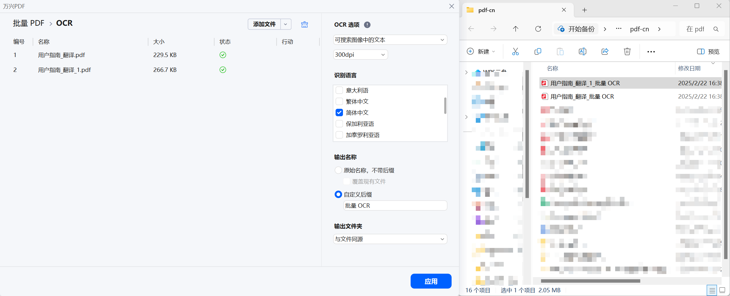 批量OCR处理完成