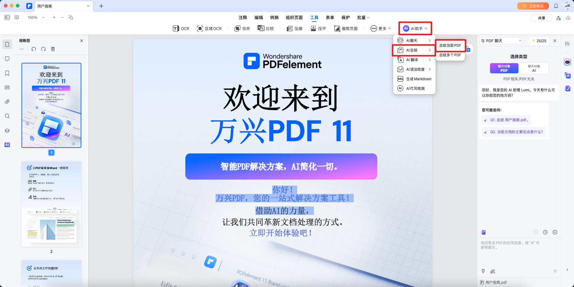 AI助手生成PDF摘要