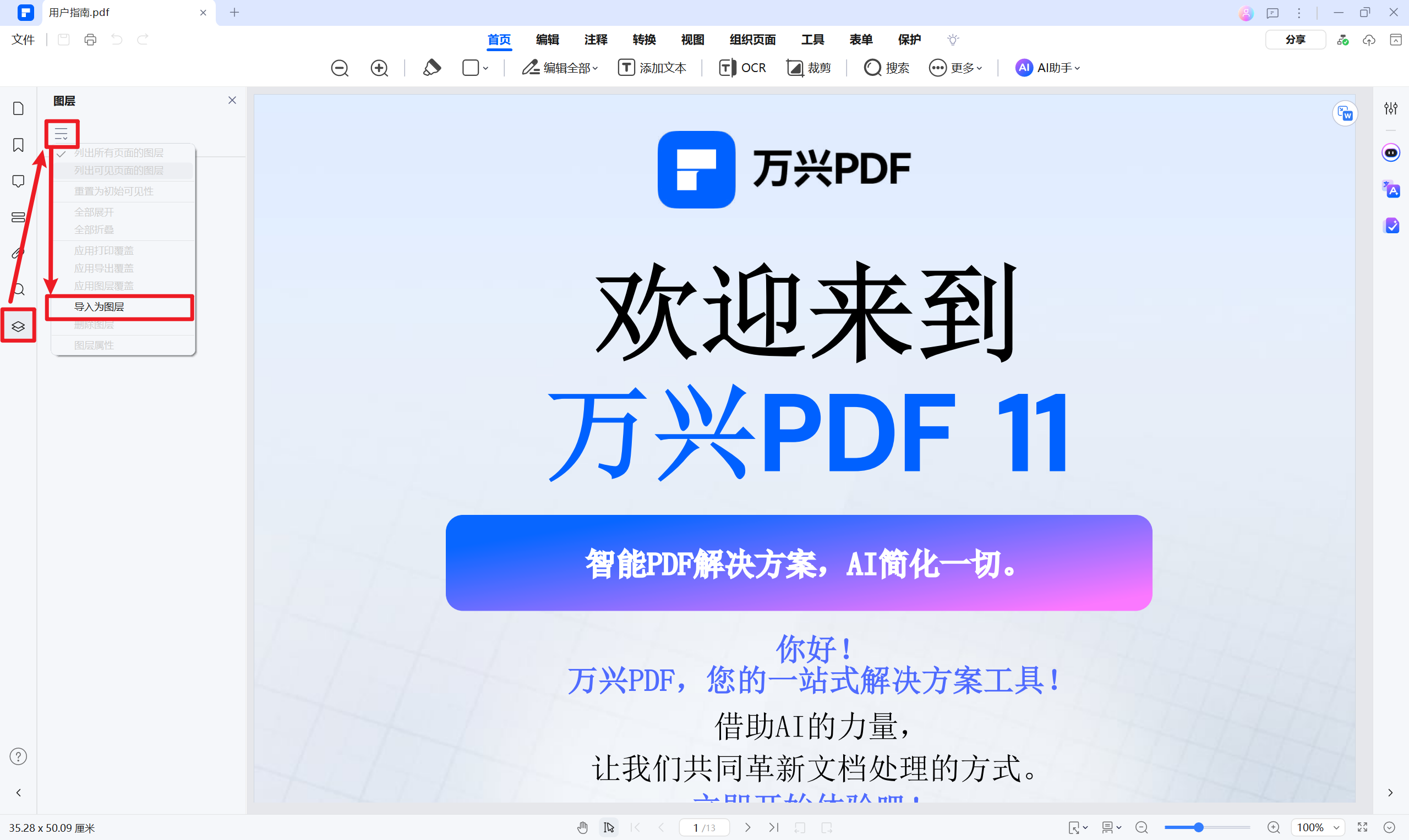 选择导入为图层功能