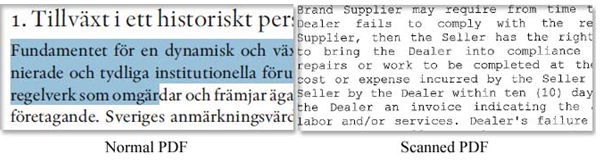 正常PDF文件合扫描PDF文件的区别